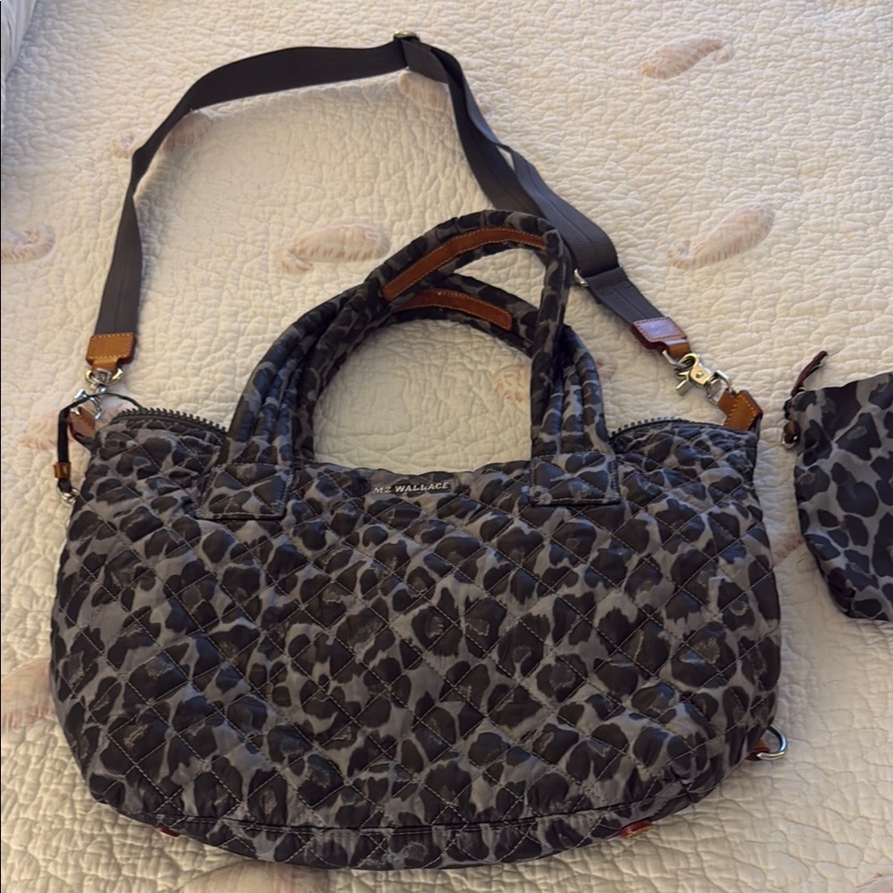 MZ Wallace Gray and Black Shoulder Bag with Sporty Design
